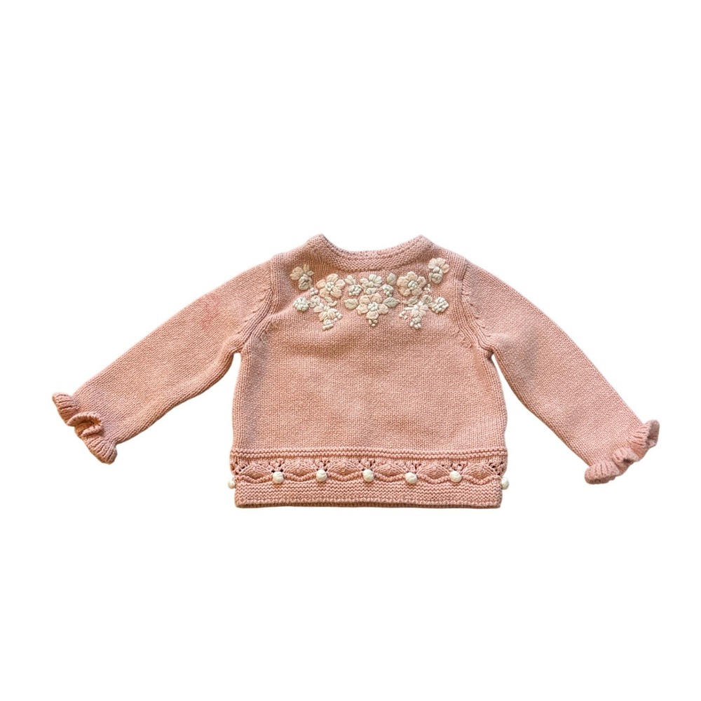 Cupcakes and Cashmere Sweater Kids Pink Floral Embroidered Boho SIZE 3-6M